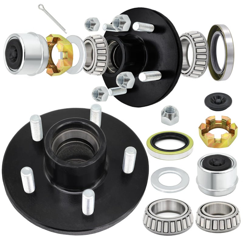 2 Sets Trailer Hub Kit 5 Bolt 45 for 3500 lb Trailer Axle Bearing Kit Boat Trailer Hub 5 Lug with Extra Trailer Dust Caps and Rubber Plugs for 84 Spindle 1116 to 138 Trailer Axles